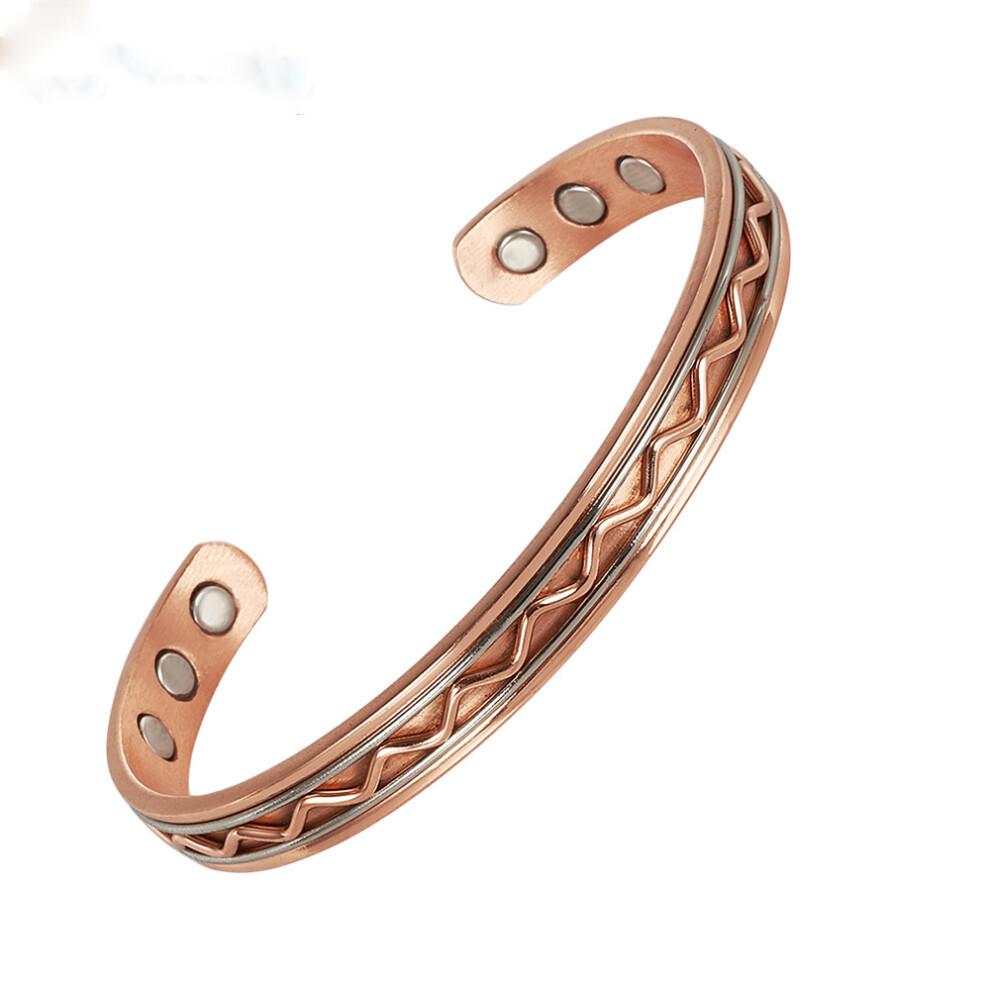Copper Magnetic Jewelry Set – Adjustable Cuff Bracelet And Ring For Wellness Support Red