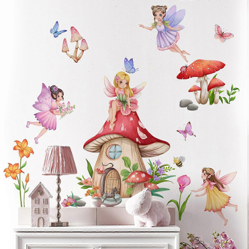 (As show, One size) Decal Fairy Mushroom Wall Decal Butterfly Fairy Flower Wall Decal Girl Bedroom Children's Room Baby Nursery Wall Decoration