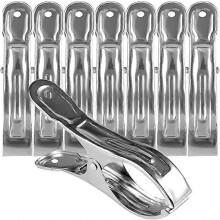 (As show, One size) 8-piece set of 12cm beach towel clips (silver), large stainless steel sunbath towel rack, laundry clip, hanger, quilt, thick clothes, sunshade hat pin