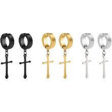 (As show, One size) Non perforated clip style cross earrings (6 pieces) cross hanging hanging hoop hinge earring set for men and women graduation Easter Christmas non per