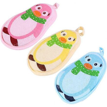 (As show, One size) 3 exfoliated shower sponges cute penguin shaped body sponge Spa cellulitis massager back scrub sponge children's baby shower