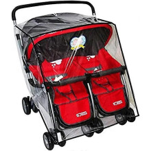 (As show, One size) Universal Twin Stroller Side by Side Rain Cover Clear PVC Waterproof Dustproof Windproof for Double Landa Stroller