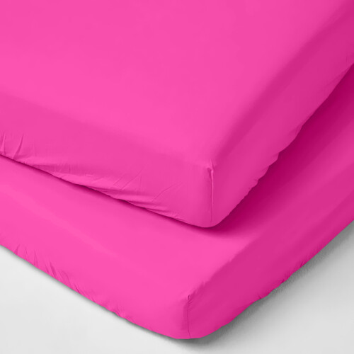 (Pink, Double 137 x190 cm) Pack of 2 Extra Deep 40cm Stripe Pattern Fitted Sheets-Wrinkle and Shrink Resistant Soft Microfiber 1