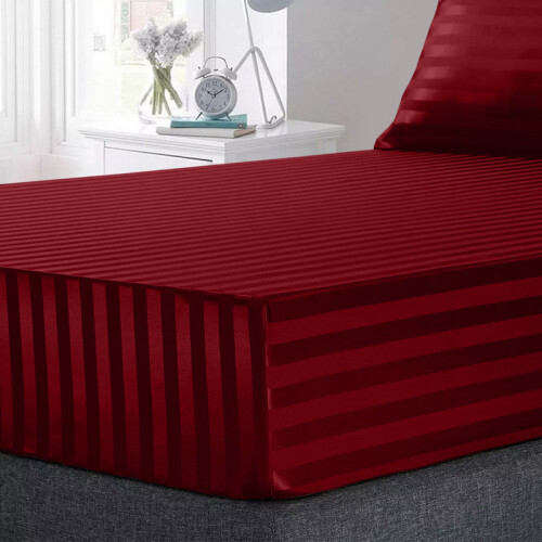 (Ochre, King 152 x 200 cm) Pack of 2 Extra Deep 40cm Stripe Pattern Fitted Sheets-Wrinkle and Shrink Resistant Soft Microfiber 1