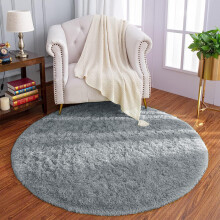 (Grey, 120cm x 120cm (4ft x 4ft)_Round Rug.) Extra Large Shaggy Rugs Nonslip Grey Black Soft Fluffy Living Room Bedroom Carpets Kitchen Hallway Runner Rug