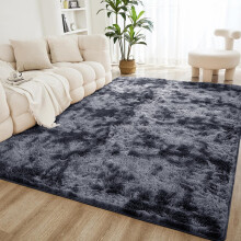 (Tye Dye Black Grey, 120cm x 170cm (4ft x 5ft 6")) Extra Large Shaggy Rugs Nonslip Grey Black Soft Fluffy Living Room Bedroom Carpets Kitchen Hallway Runner Rug