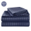 (Navy, Double 137 x190 cm) Pack of 2 Extra Deep 40cm Stripe Pattern Fitted Sheets-Wrinkle and Shrink Resistant Soft Microfiber 1
