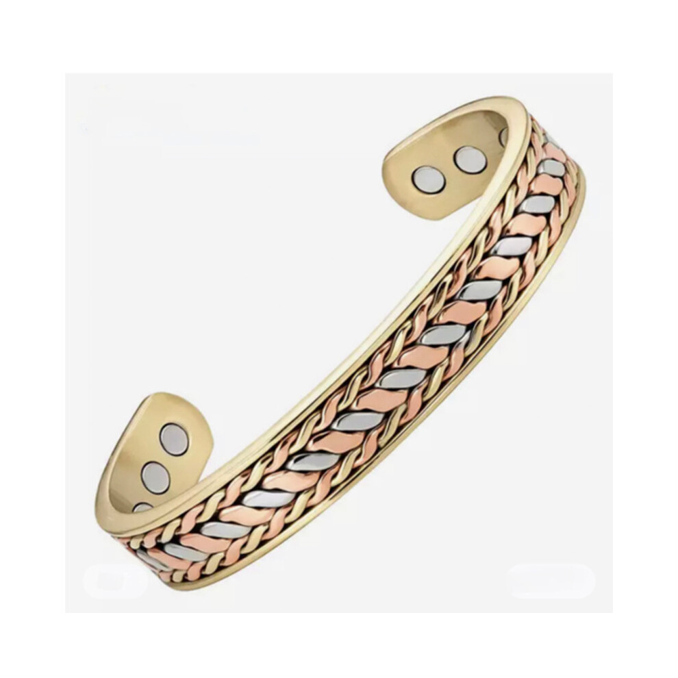 Twisted Tricolor Magnetic Therapy Cuff – Adjustable Copper Bracelet with 6 Healing Magnets