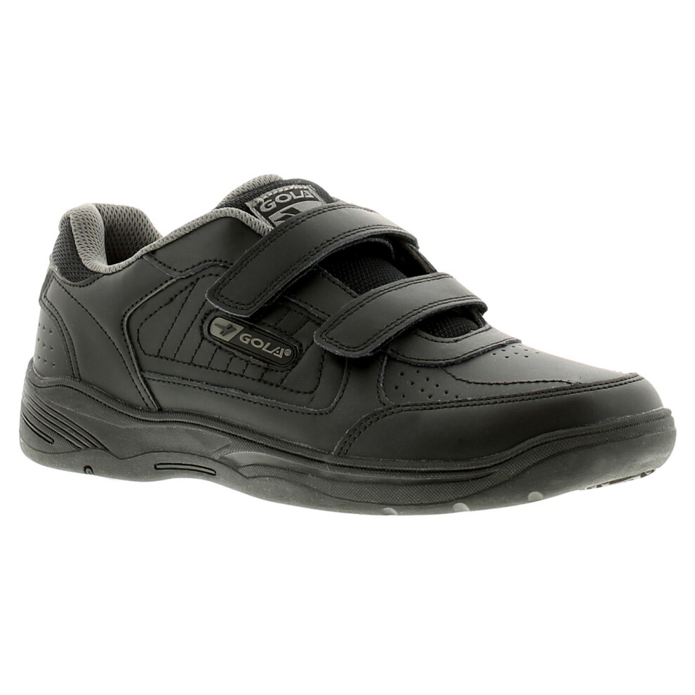 (11 (Adults')) Gola Belmont touch fastening Wide Fit Mens Leather Trainers Black