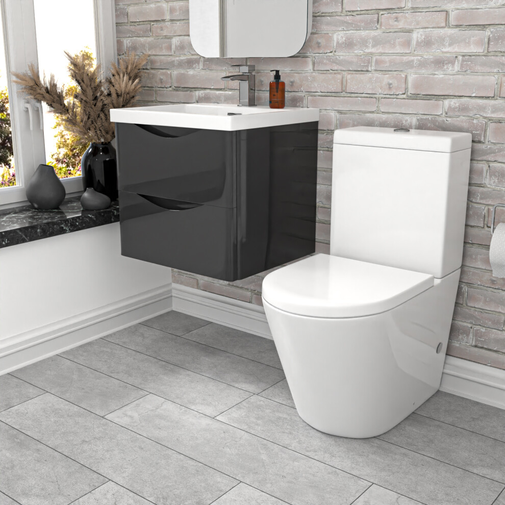 Nes Home 500mm Dark Grey Wall Hung Vanity Basin Vanity & Close Coupled Toilet