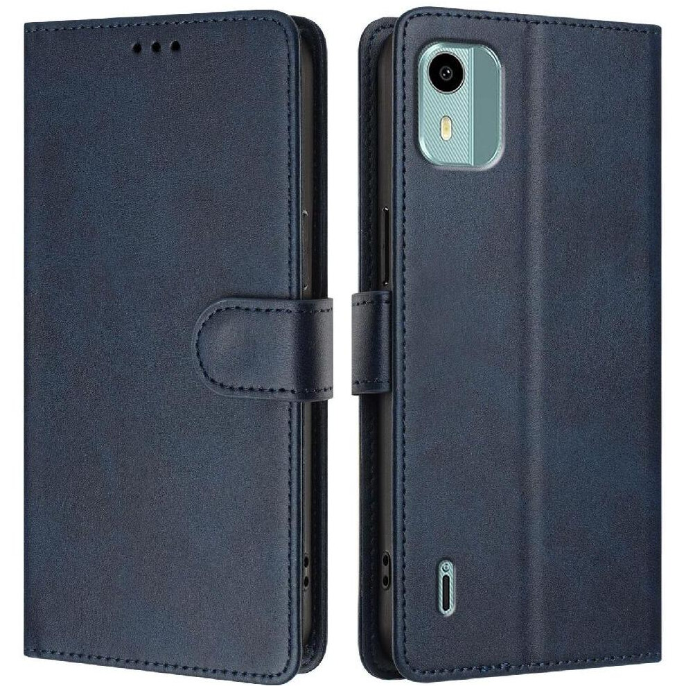 (Blue) Classic Style Flip Case For Nokia C12 Rfid Blocking Magnetic Closure Wallet Case Card Holder Shockproof Blue 764563632695