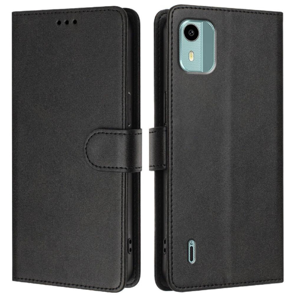 (Black) Classic Style Flip Case For Nokia C12 Rfid Blocking Magnetic Closure Wallet Case Card Holder Shockproof Black 764563632671
