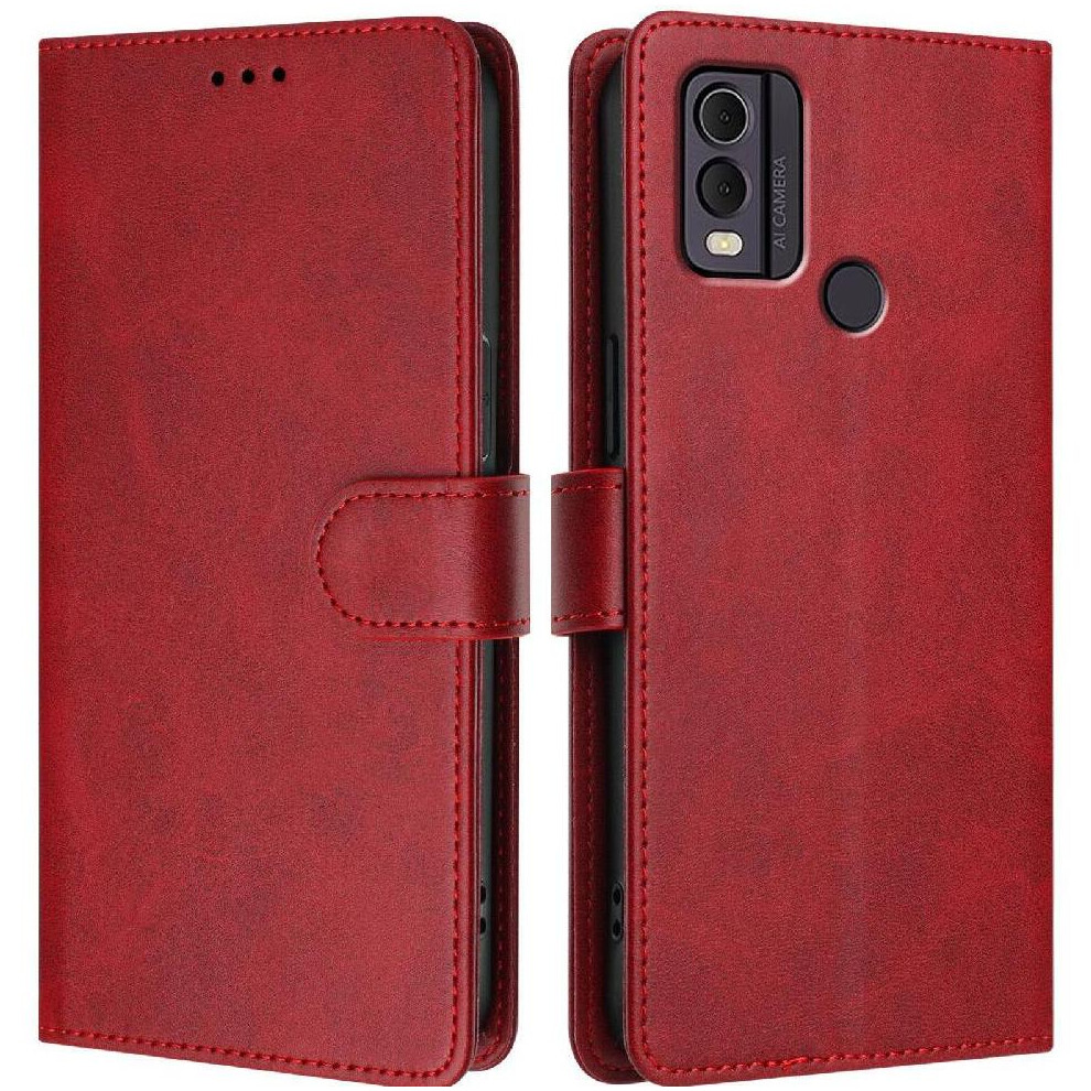 (Red) Classic Style Flip Case For Nokia C22 Card Holder Magnetic Closure Rfid Blocking Shockproof Wallet Case Red 764563632732