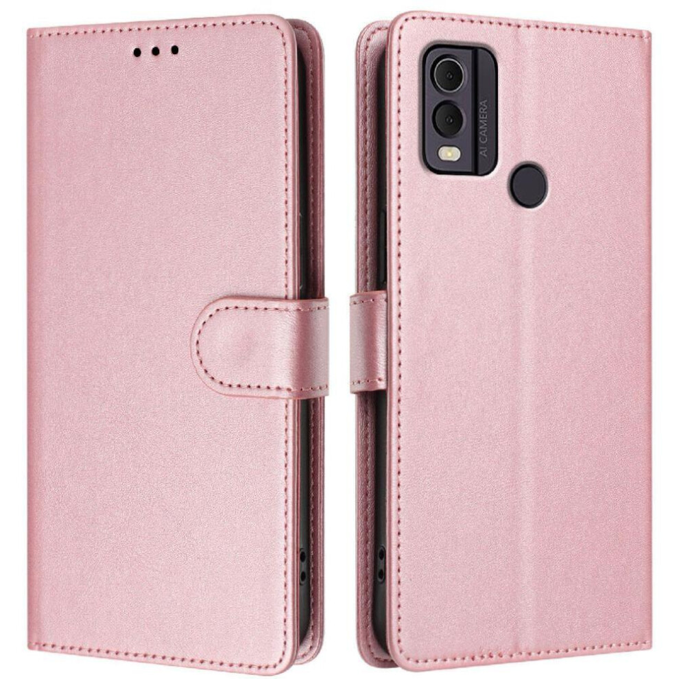 (Pink) Classic Style Flip Case For Nokia C22 Card Holder Magnetic Closure Rfid Blocking Shockproof Wallet Case Pink 764563632763