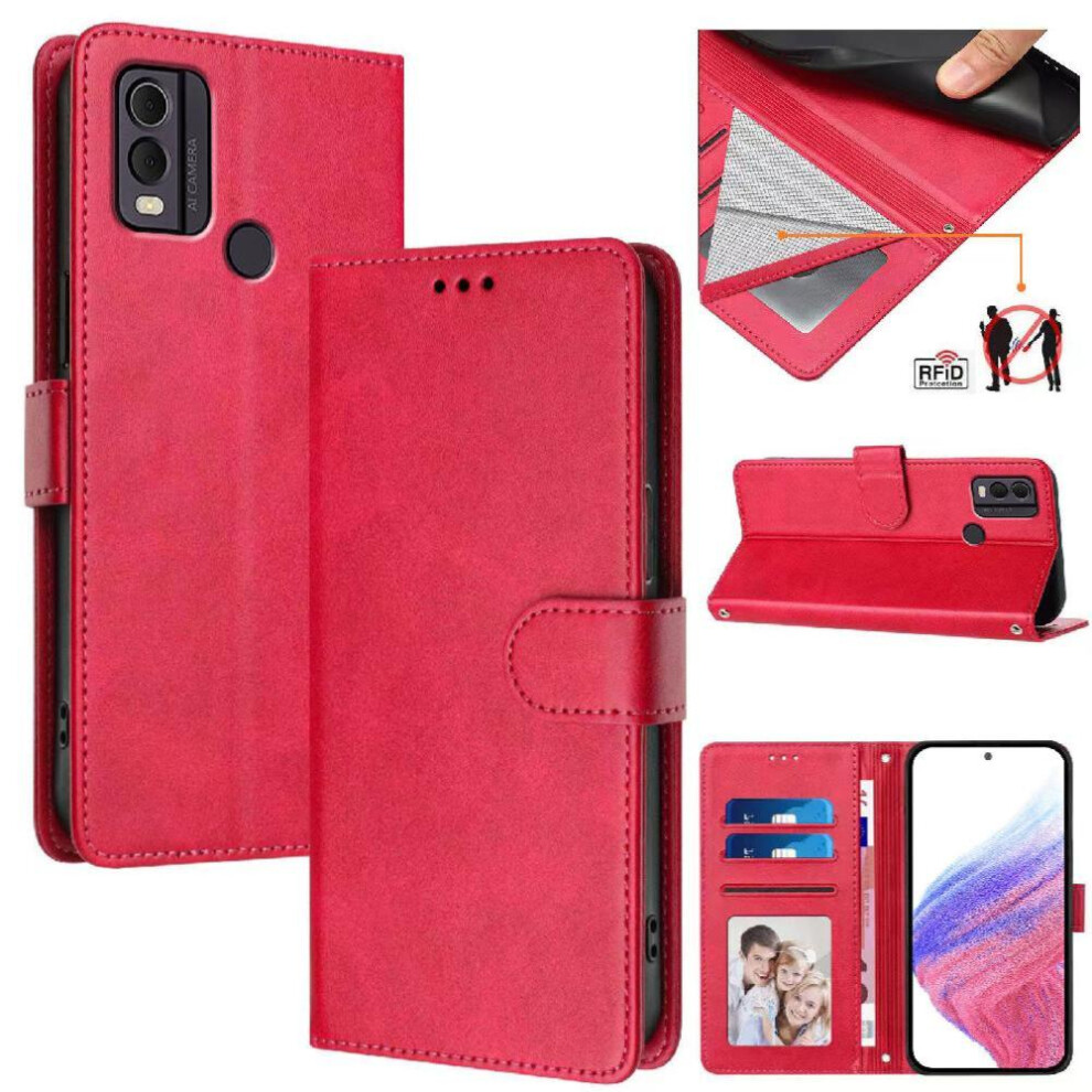 (Rose ) Classic Style Flip Case For Nokia C22 Card Holder Magnetic Closure Rfid Blocking Shockproof Wallet Case Red 764563632756