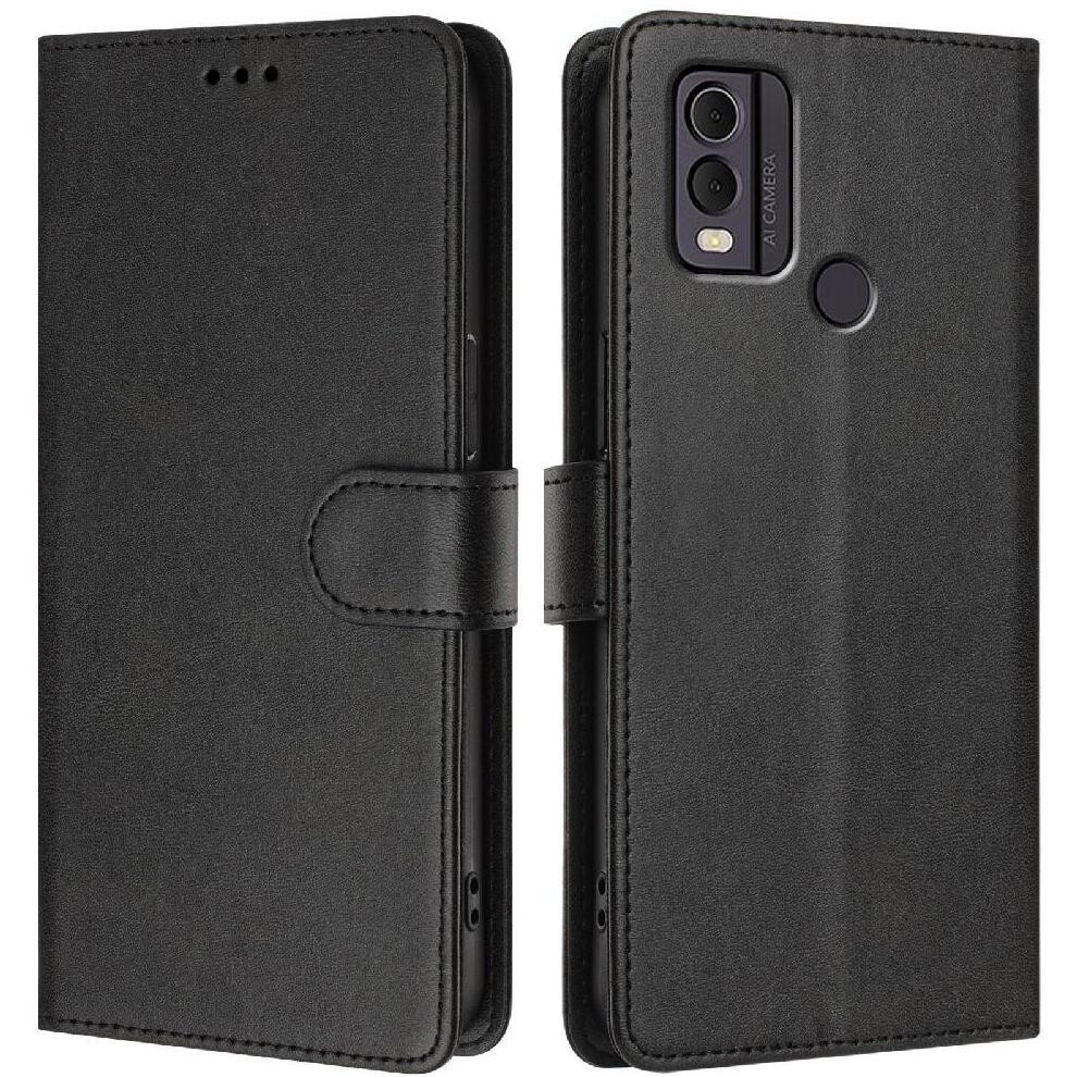 (Black) Classic Style Flip Case For Nokia C22 Card Holder Magnetic Closure Rfid Blocking Shockproof Wallet Case Black 764563632725
