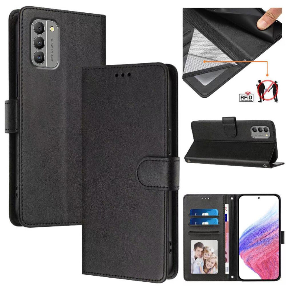 (Black) Classic Style Flip Case For Nokia G400 Wallet Case Rfid Blocking Card Holder Magnetic Closure Shockproof Black 764563633029