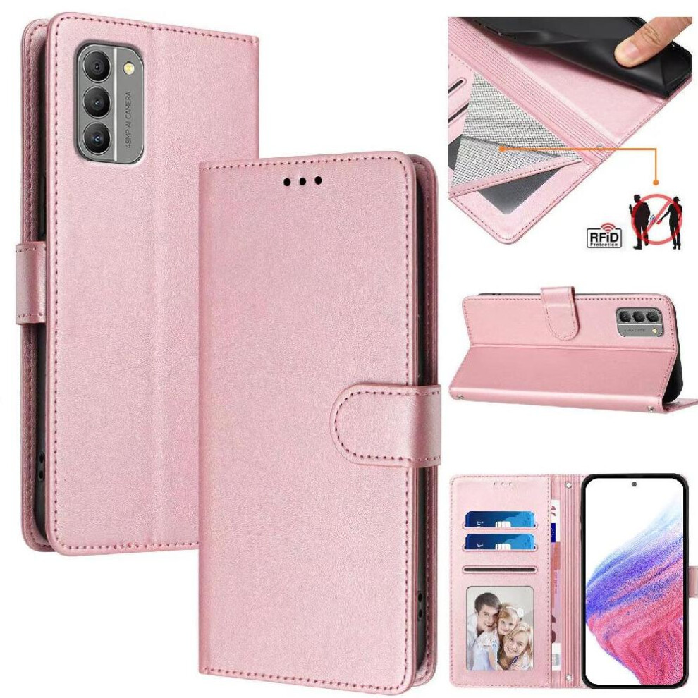 (Pink) Classic Style Flip Case For Nokia G400 Wallet Case Rfid Blocking Card Holder Magnetic Closure Shockproof Pink 764563633067