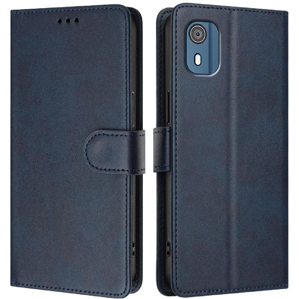 (Blue) Classic Style Flip Case For Nokia C02 Rfid Blocking Card Holder Shockproof Wallet Case Magnetic Closure Blue 764563633142