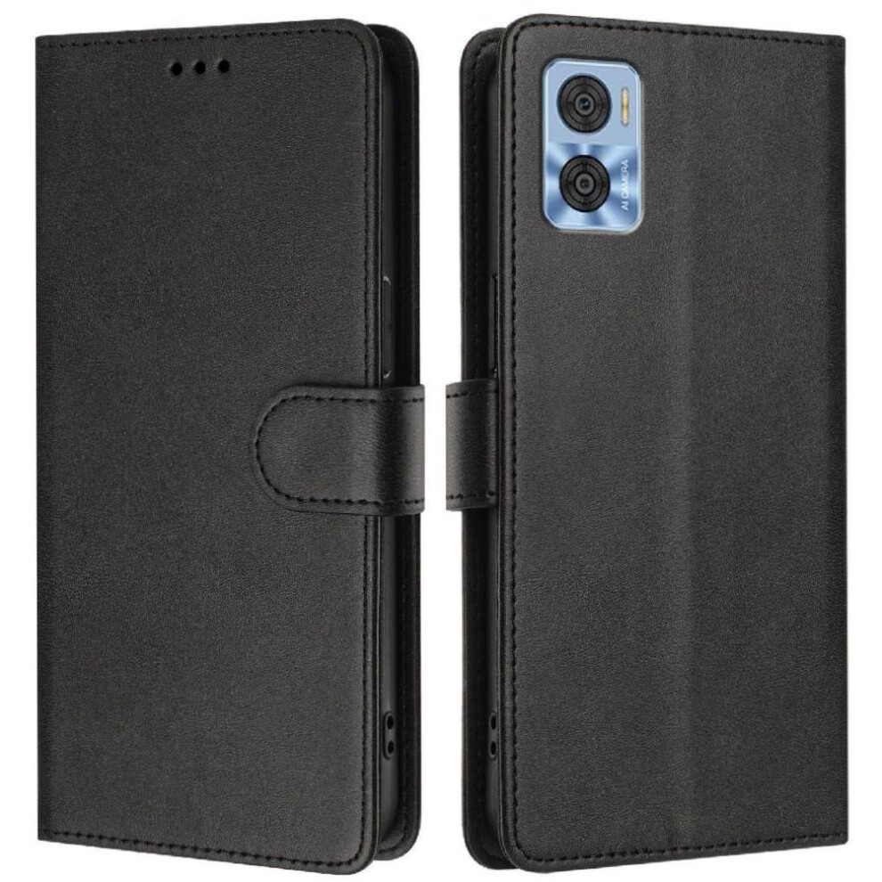 (Black) Classic Style Flip Case For Motorola Moto E22 4G Shockproof Wallet Case Magnetic Closure Card Holder Rfid Blocking Black 764563633371