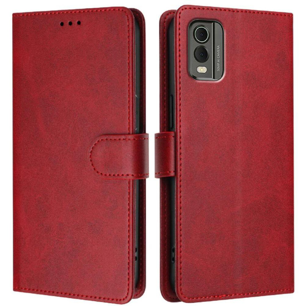 (Red) Classic Style Flip Case For Nokia C32 Magnetic Closure Wallet Case Rfid Blocking Shockproof Card Holder Red 764563632787