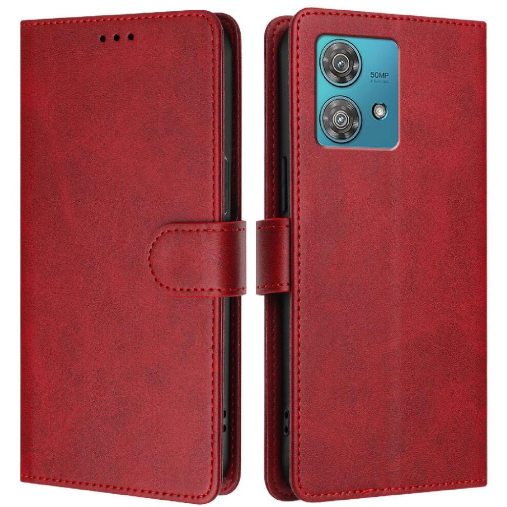 Photos - Case  Classic Style Flip  for Motorola Edge 40 Neo Card Holder Wallet  Magnetic Closure Rfid Blocking Shockproof(Red)