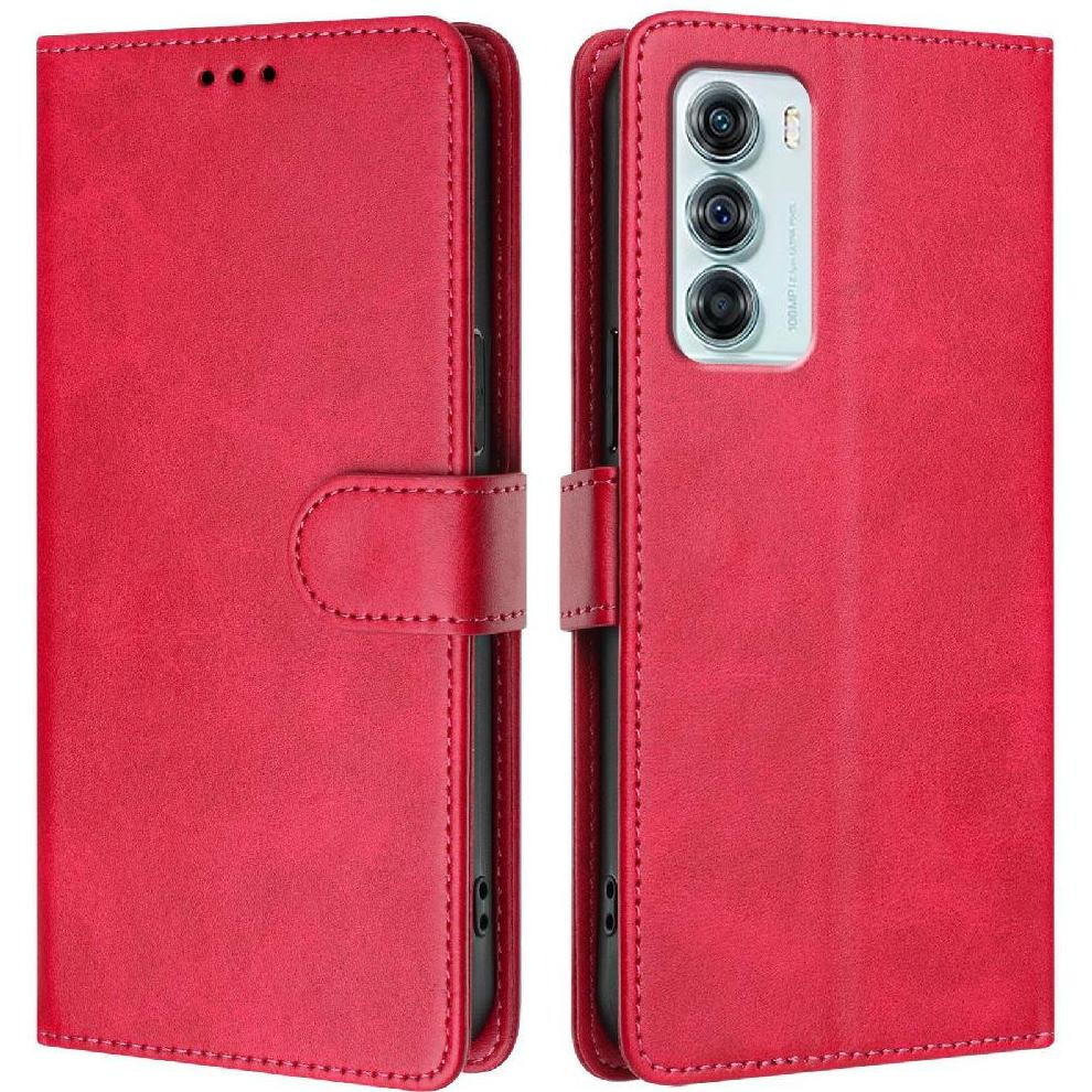 (Rose ) Classic Style Flip Case For Motorola Moto G200 5G Wallet Case Shockproof Magnetic Closure Rfid Blocking Card Holder Red 764563633500