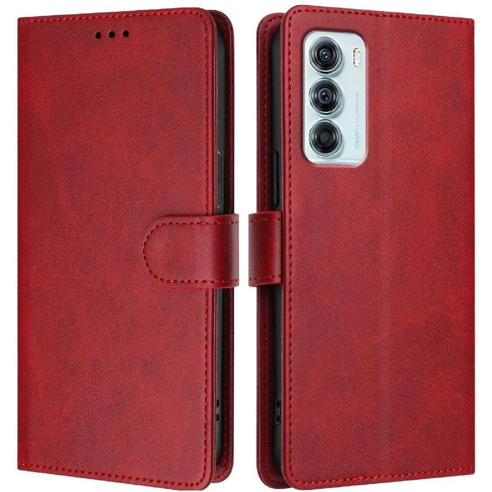(Red) Classic Style Flip Case For Motorola Moto G200 5G Wallet Case Shockproof Magnetic Closure Rfid Blocking Card Holder Red 764563633487