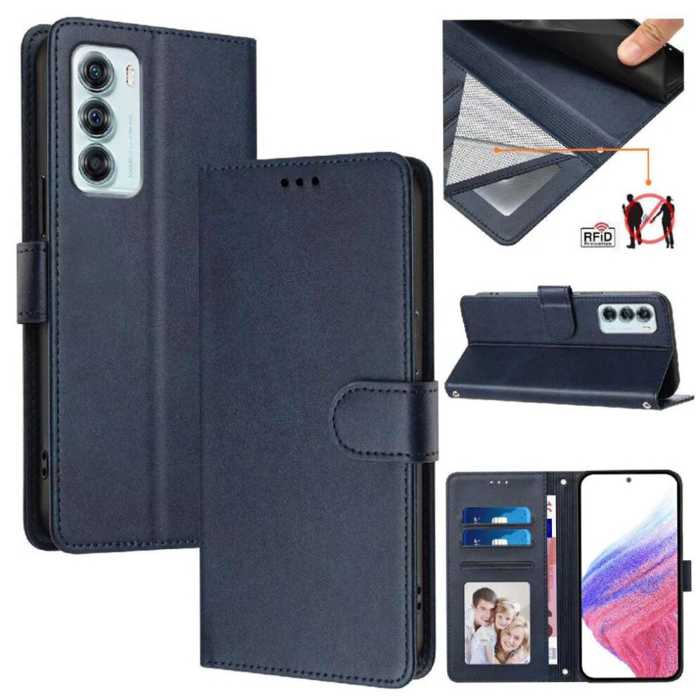 (Blue) Classic Style Flip Case For Motorola Moto G200 5G Wallet Case Shockproof Magnetic Closure Rfid Blocking Card Holder Blue 764563633494