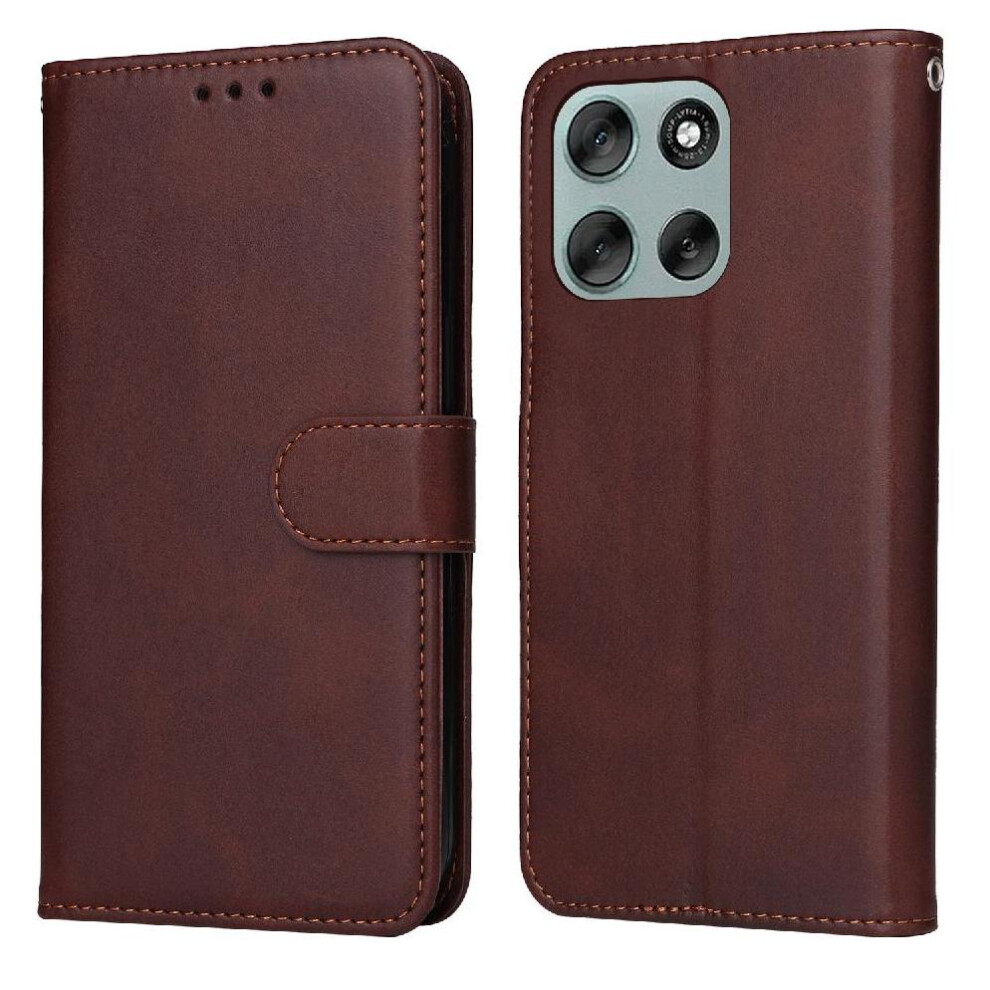 (Brown) Flip Case For Motorola Moto G56 Precise Cutouts Card Slots Magnetic Closure Flip Cover Brown 764563634224
