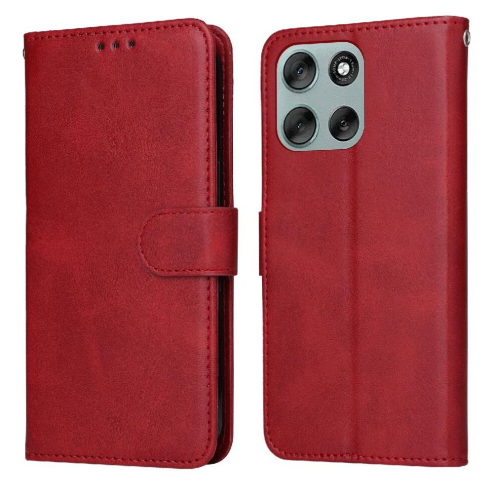(Red) Flip Case For Motorola Moto G56 Precise Cutouts Card Slots Magnetic Closure Flip Cover Red 764563634248