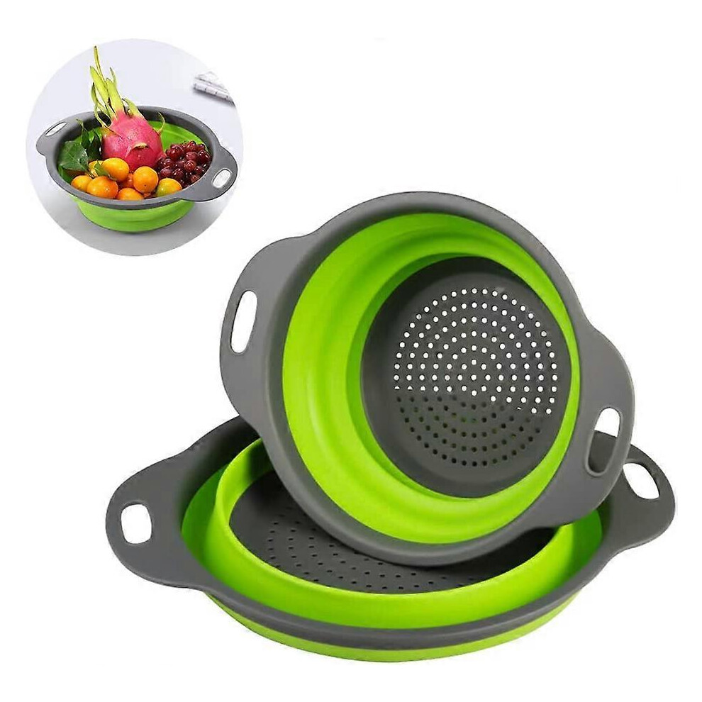 (As show, One size) Portable Silicone Drain Collapsible Colander Strain Food Fruit Vegetable 2 Silicone Filters Space Saving Kitchen Foldable Filter-image-OPC-PHNYXNY-NEW