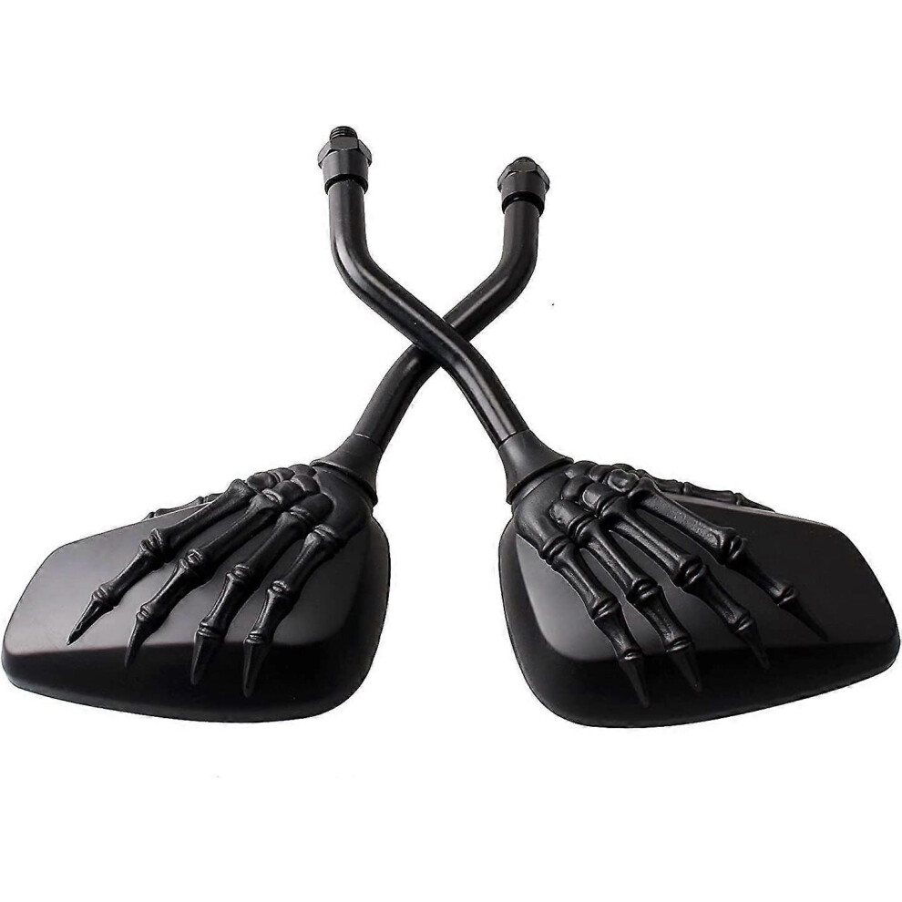 (As Show, One Size) Mirror, Universal Motorcycle Chrome Skull Skeleton Hand Rearview Mirrors 8Mm 10Mm- Black 4704245261320