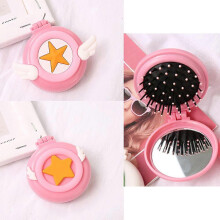 (As show, One size) 2 Packs Star Foldable Travel Mirror Hair Brushes Portable Round Folding Pocket Hair Brush Mini Hair Comb Travel Size Compact Hair Massage Comb