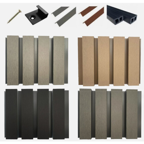 (Grey Slatted Boards, 5) Square Slatted Composite Cladding Plastic Exterior - 1