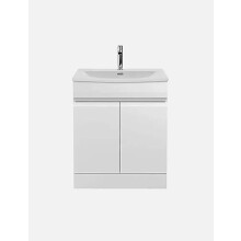 (700mm Vanity Unit and basin) Handleless Bathroom High Gloss White Floor Standing Vanity Unit Sink Cabinet White Basin Storage Furniture Door Toilet