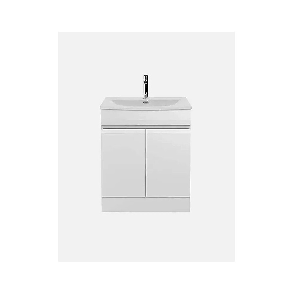 Photos - Washbasin cabinet  Handleless Bathroom High Gloss White Floor Standing Vanity Unit Sink Cabinet White Basin Stora(600mm Vanity Unit and basin)