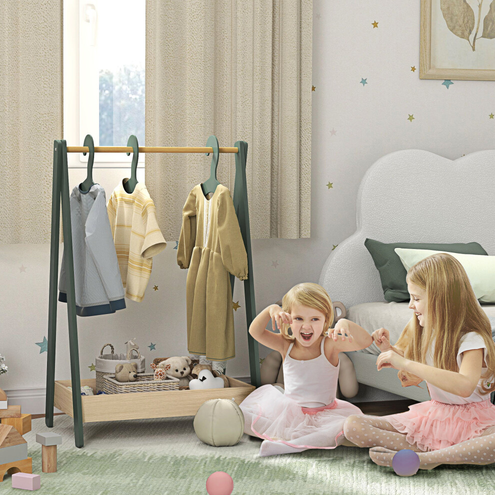 B&Q - Kids Clothes Rail With HangersBase Shelf For GirlsBoysGreen - Image 5