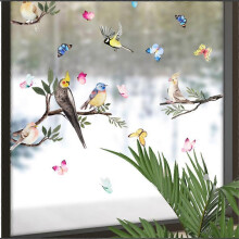 (As show, One size) Window stickers BIRDS ENCOUNTER electrostatic I Window decoration Stickers tree branch plants flowers summer I window stickers living room and adult b