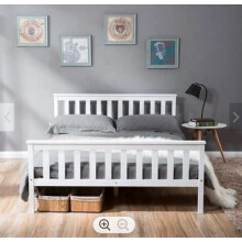 (Double White, Yes) Wooden Bed Frame Pine Single 4ft6 Double King Size Bed With Mattress Option