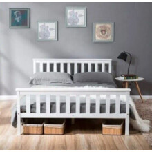 (King White, Yes) Wooden Bed Frame Pine Single 4ft6 Double King Size Bed With Mattress Option