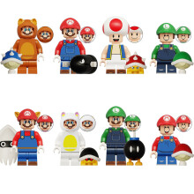 (Mini Figure L, 1pc Mini Figure Set) Super Mario Luigi Peach Princess Mushroom Mini Figures Building Blocks Characters Kids Best Gift