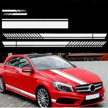 (As show, One size) 5 Pcs Stripe Sticker(White) Car Hood Decal Graphic Vinyl Auto Body Racing Rearview Mirror Sticker Car Decoration Compatible with Free Size