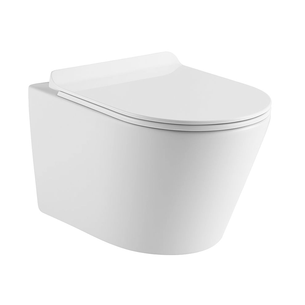 (Round BTW Toilet) Back To Wall Rimless BTW Toilet Pan Soft Close Seat
