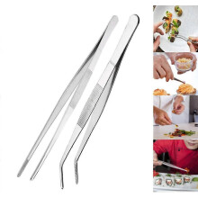 (As show, One size) 2 Pack Stainless Steel Straight and Curved Tweezers for Reptile, Snake, Lizard, Spider (Silver)