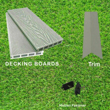 (Ash Grey, 8 Square Metres) Per SQM Composite WPC Decking Boards Embossed Woodgrain Plastic kit incl - 2.2 meter long boards