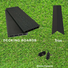 (Onyx Black, 8 Square Metres) Per SQM Composite WPC Decking Boards Embossed Woodgrain Plastic kit incl - 2.2 meter long boards