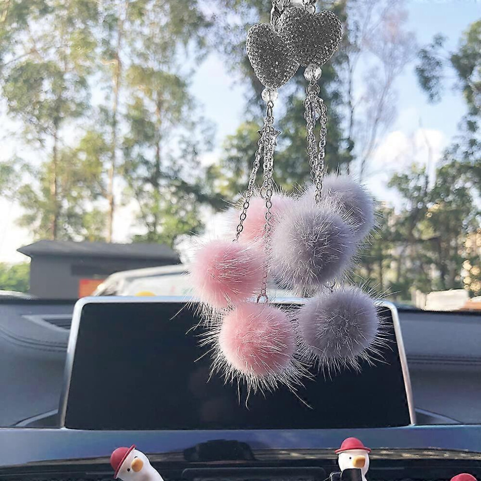 (As Show, One Size) Set Of 2 Women's Car Accessories, Hanging Heart Decorations, Car Ornaments, Car Rearview Mirror Hanging Accessories Gray/Pink 4704245278953
