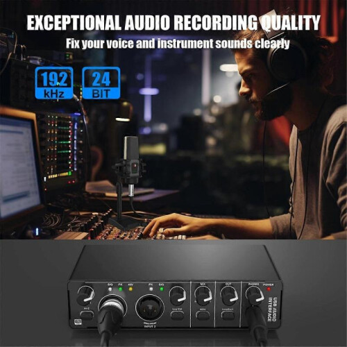 USB Audio Interface, 2 in 2 Out Audio Interface with 48V Phantom Power for Recording,for Guitarist 1