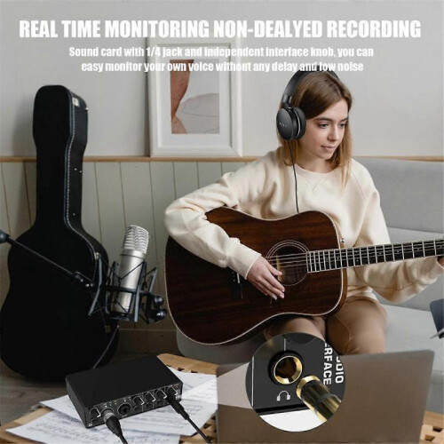 USB Audio Interface, 2 in 2 Out Audio Interface with 48V Phantom Power for Recording,for Guitarist 2